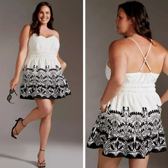 by Anthropologie Somerset Sleevless Fit and Flare Mini Dress Cotton White Large - Picture 1 of 7